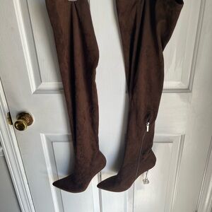 Brown Over-the-Knee Boots with Clear Heels